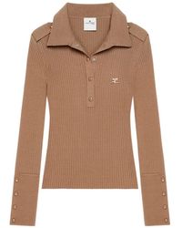 Courreges - Rib-Knit Long-Sleeve Polo Shirt - Lyst