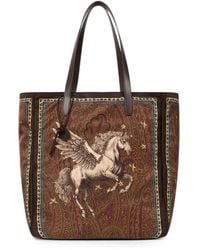 Etro - Nylon Tote Bag With Pegaso Print And Arnica Motif - Lyst