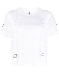 Noir Kei Ninomiya - Buckle-embellished Tulle-overlay T-shirt - Lyst
