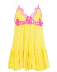 Roberto Cavalli - Chiffon Dress With Lace Detail - Lyst