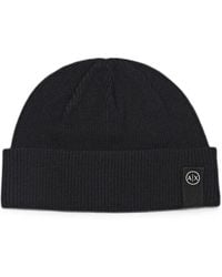 Emporio Armani - Logo-Patch Ribbed Beanie Hat - Lyst