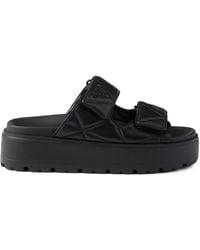 Prada - 45 Mm Gewatteerde Leren Slippers Met Hak - Lyst