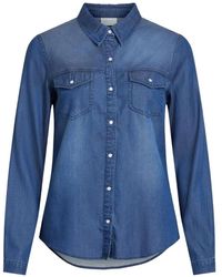 Vila - Faded-Wash Denim Shirt - Lyst