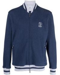 Brunello Cucinelli - Logo-embroidered Ribbed Zip-up Sweatshirt - Lyst