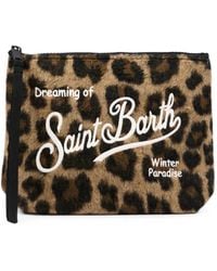 MC2 Saint Barth - Leopard-Print Logo-Embroidered Clutch Bag - Lyst