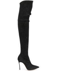 Casadei - Cuissardes Black Suede Boots With Blade Heel Woman - Lyst