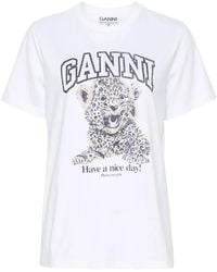 Ganni - Jersey T-Shirt Met Luipaardprint - Lyst
