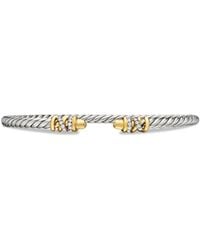 David Yurman - 18Kt And Sterling Petite Helena Classic Cable Diamond Bracelet (3Mm) - Lyst