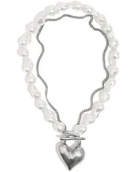 Bimba Y Lola - Heart-Padlock Faux-Pearl Necklace - Lyst