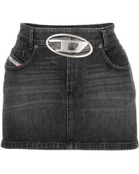 DIESEL - Denim Mini Skirt With Logo Buckle - Lyst