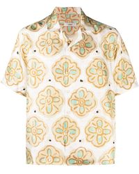 Commas - Flower-print Short-sleeve Silk Shirt - Lyst
