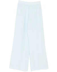 120% Lino - Elasticated-Waist Wide-Leg Trousers - Lyst