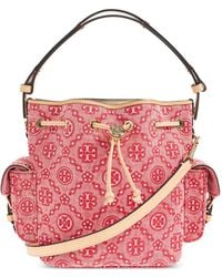 Tory Burch - T Monogram Denim Bucket Bag With Pockets - Lyst
