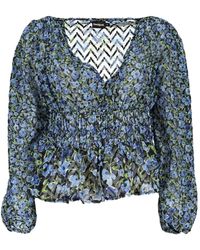 Desigual - Plumeti Floral-Print Smocked-Waist Blouse - Lyst