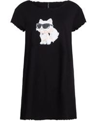 KARL LAGERFELD - Robe De Pyjama Ikon Choupette En Coton À Nœud - Lyst