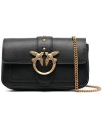 Pinko - 'love One Pocket' Shoulder Bag With Logo Patch In Smooth Leather Woman - Lyst