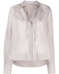 Brunello Cucinelli - Split-Neck Striped Blouse - Lyst