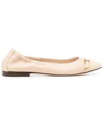 Tod's - Logo Strap Leather Ballerinas - Lyst