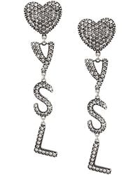 Saint Laurent - Monogram Heart Crystal Drop Clip Earrings - Lyst