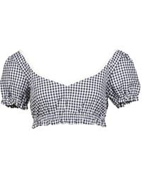 604SERVICE - Gingham Puff-Sleeve Cropped Top - Lyst