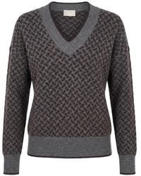 Drumohr - Geometric-Pattern V-Neck Sweater - Lyst