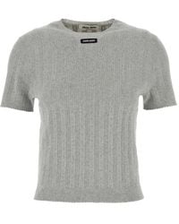 Miu Miu - Top A Coste A Maniche Corte - Lyst