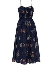 Munthe - Nova Embroidered Ruched-Bodice Midi Dress - Lyst