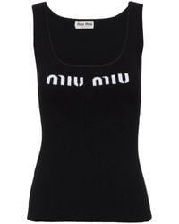 Miu Miu Beaded Logo Tank Top in White | Lyst