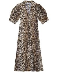 Ganni - Leopard Print Organic Cotton Midi Rok - Lyst