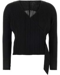 Pleats Please Issey Miyake - Facade Pleated V-Neck Cardigan - Lyst
