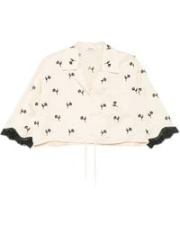 Sandro - Floral-Embroidered Cropped Shirt - Lyst
