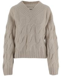 Allude - V-Neck Cable-Knit Sweater - Lyst