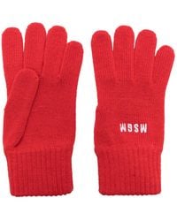 MSGM - Logo-Embroidered Knitted Gloves - Lyst