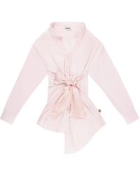Area - Satin-Knot Oxford Shirt Dress - Lyst