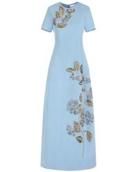 Oscar de la Renta - Crystal Flower-Embroidered Faille Dress - Lyst