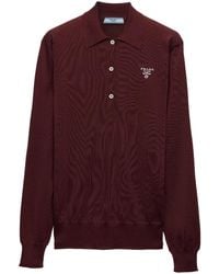 Prada - Seiden-Poloshirt Mit Logo-Stickerei - Lyst