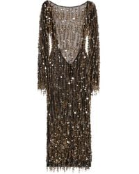Dolce & Gabbana - Long Dress With Fringe And Sequin Embroidery - Lyst