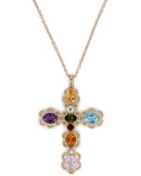 Dolce & Gabbana - 18kt Yellow Gold Gemstone Cross Pendant Necklace - Lyst