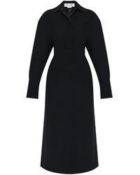 Victoria Beckham - Spread-Collar Long-Sleeve Midi Dress - Lyst