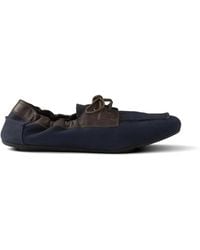 Prada - Shuffle Aged Canvas And Leather Boat Shoes - Lyst