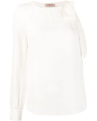 Twin Set Blusa asimétrica con detalle de lazo - Blanco