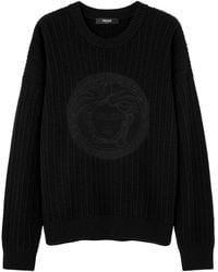 Versace - Medusa-Embroidered Cable-Knit Sweater - Lyst