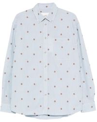 Les Deux - Kolton Stripe-Pattern Basketball-Embroidered Shirt - Lyst