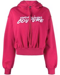 Versace Jeans Couture - Logo-Embroidered Cropped Hoodie - Lyst