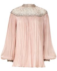 Costarellos - Timea Crystal-Embellished Balloon-Sleeve Blouse - Lyst