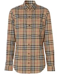 Burberry - Slim Fit Check Stretch Cotton Shirt - Lyst