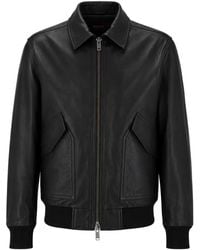 BOSS - Leather Bomber Jacket - Lyst