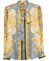 Versace - Cheetah Foulard Silk Lavallière Shirt - Lyst