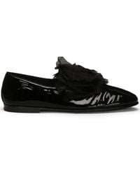 Dolce & Gabbana - Leather Floral Appliqué Almond-Toe Slippers - Lyst