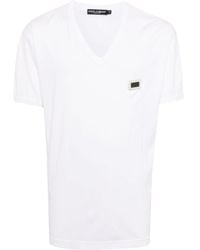Dolce & Gabbana - Logo-patch V-neck Cotton T-shirt - Lyst